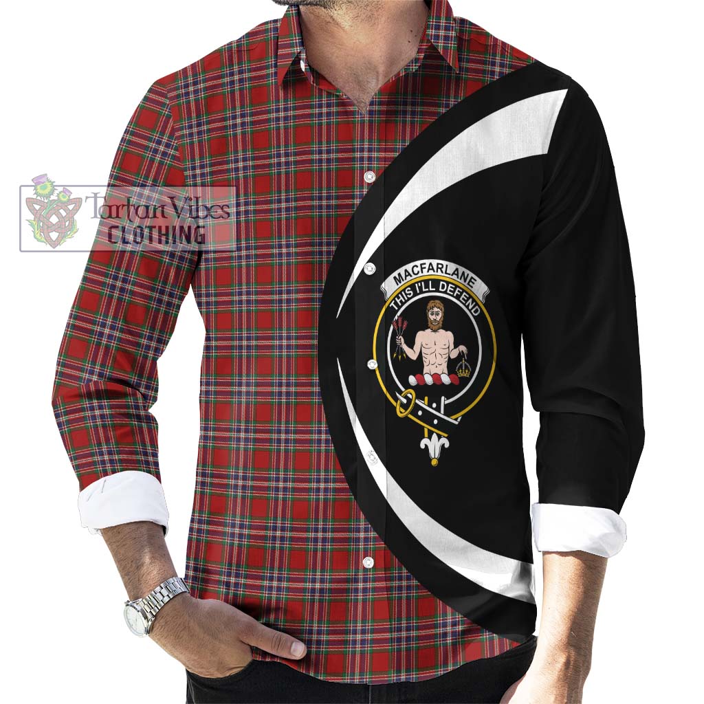 MacFarlane Red Tartan Long Sleeve Button Up with Family Crest Circle Style - Tartan Vibes Clothing