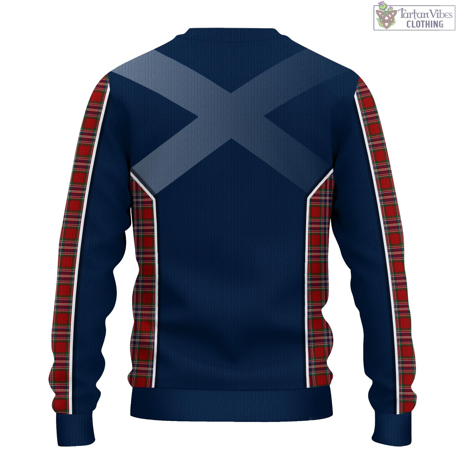 Tartan Vibes Clothing MacFarlane Red Tartan Knitted Sweatshirt with Family Crest and Scottish Thistle Vibes Sport Style