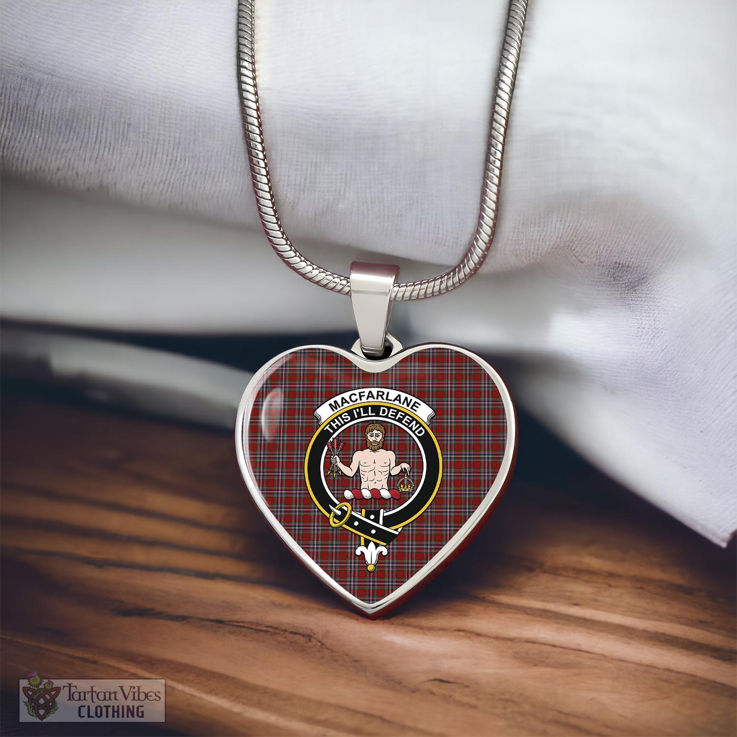 Tartan Vibes Clothing MacFarlane Red Tartan Heart Necklace with Family Crest