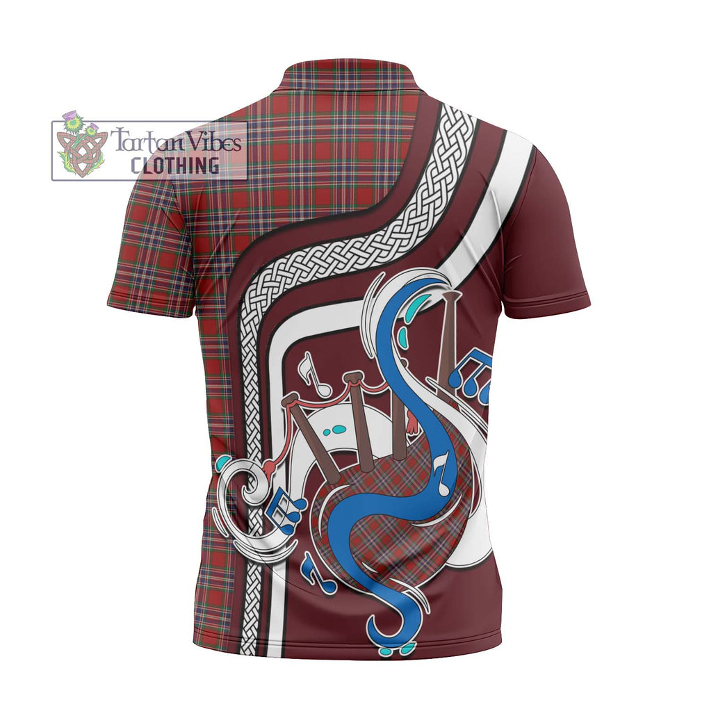 MacFarlane Red Tartan Zipper Polo Shirt with Epic Bagpipe Style - Tartanvibesclothing Shop