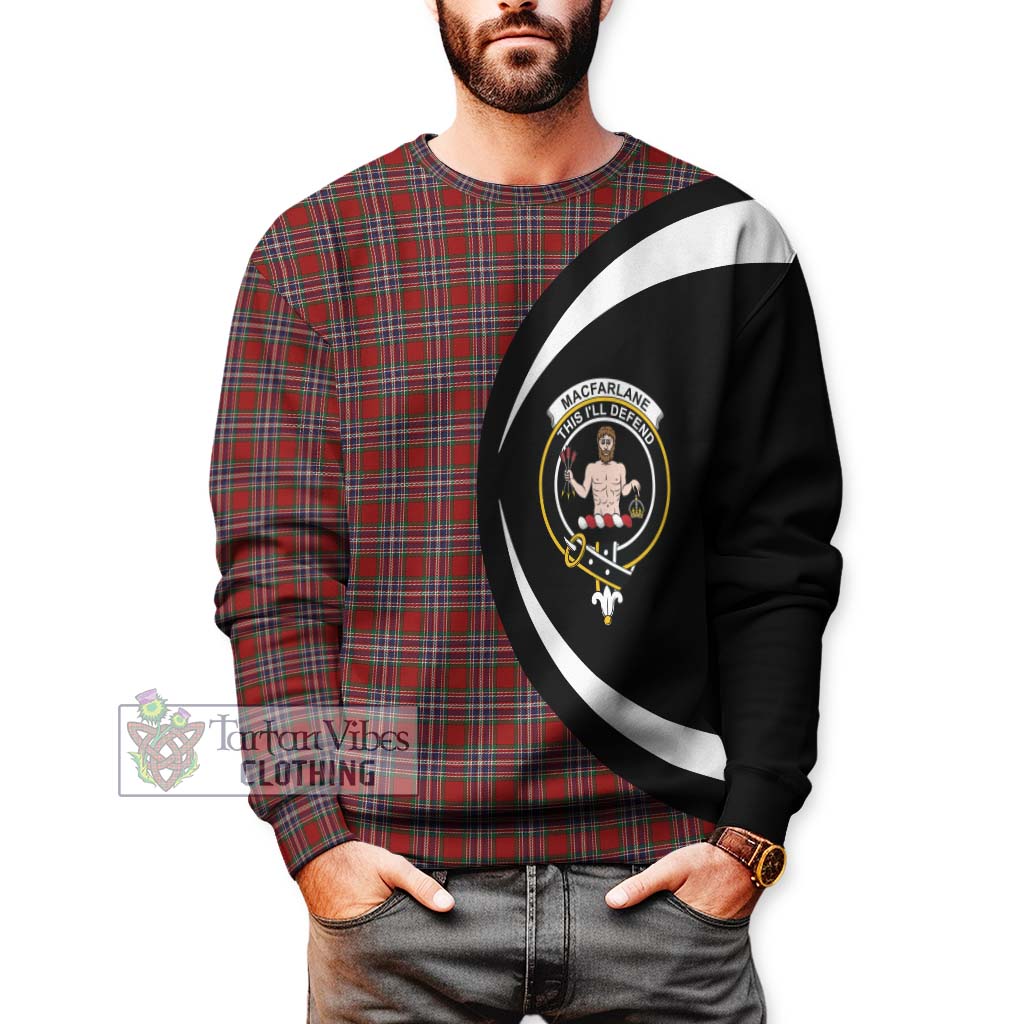 MacFarlane Red Tartan Sweatshirt with Family Crest Circle Style - Tartan Vibes Clothing