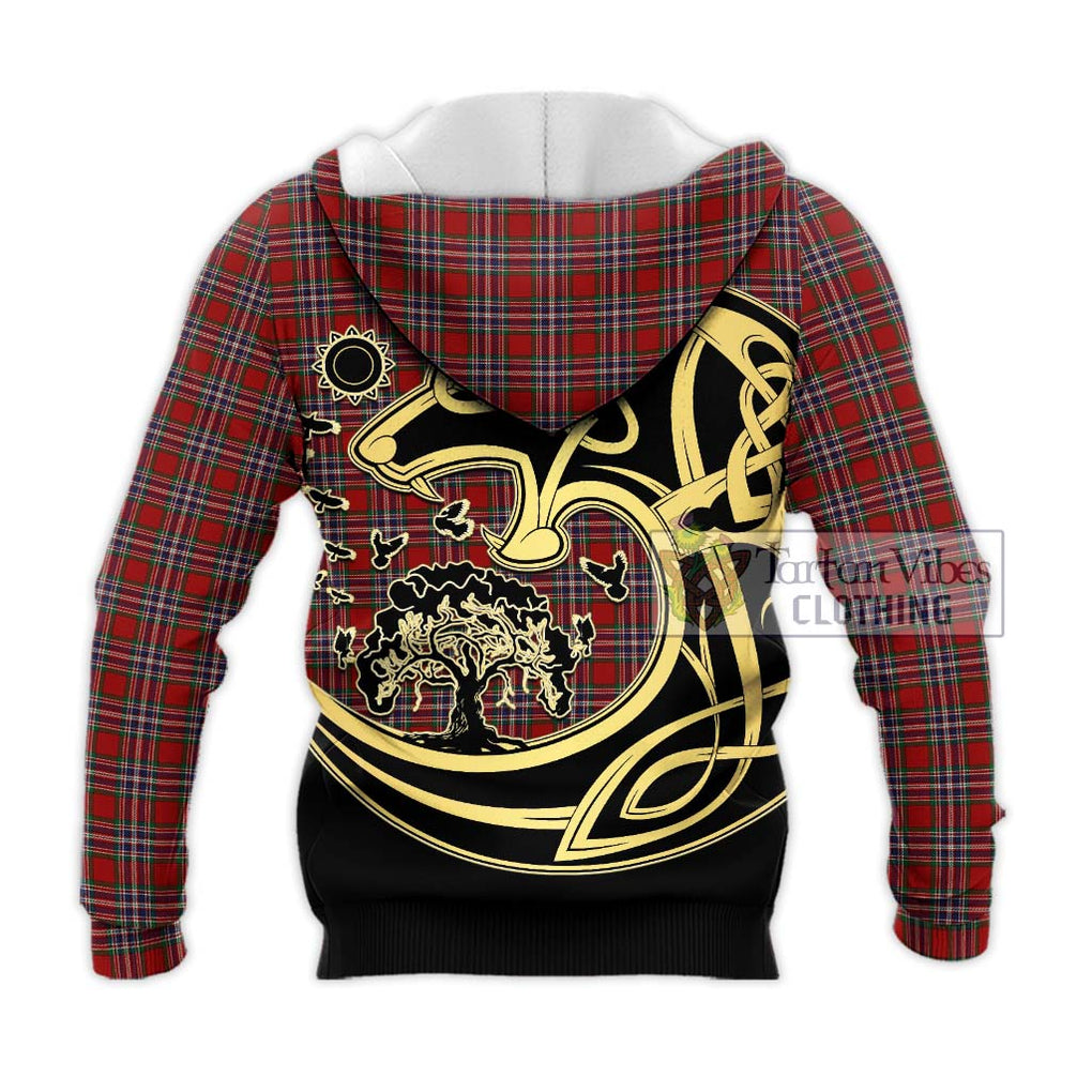 MacFarlane Red Tartan Knitted Hoodie with Family Crest Celtic Wolf Style - Tartan Vibes Clothing