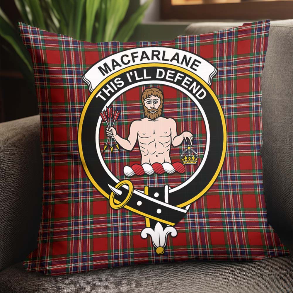 MacFarlane Red Tartan Pillow Cover with Family Crest - Tartanvibesclothing