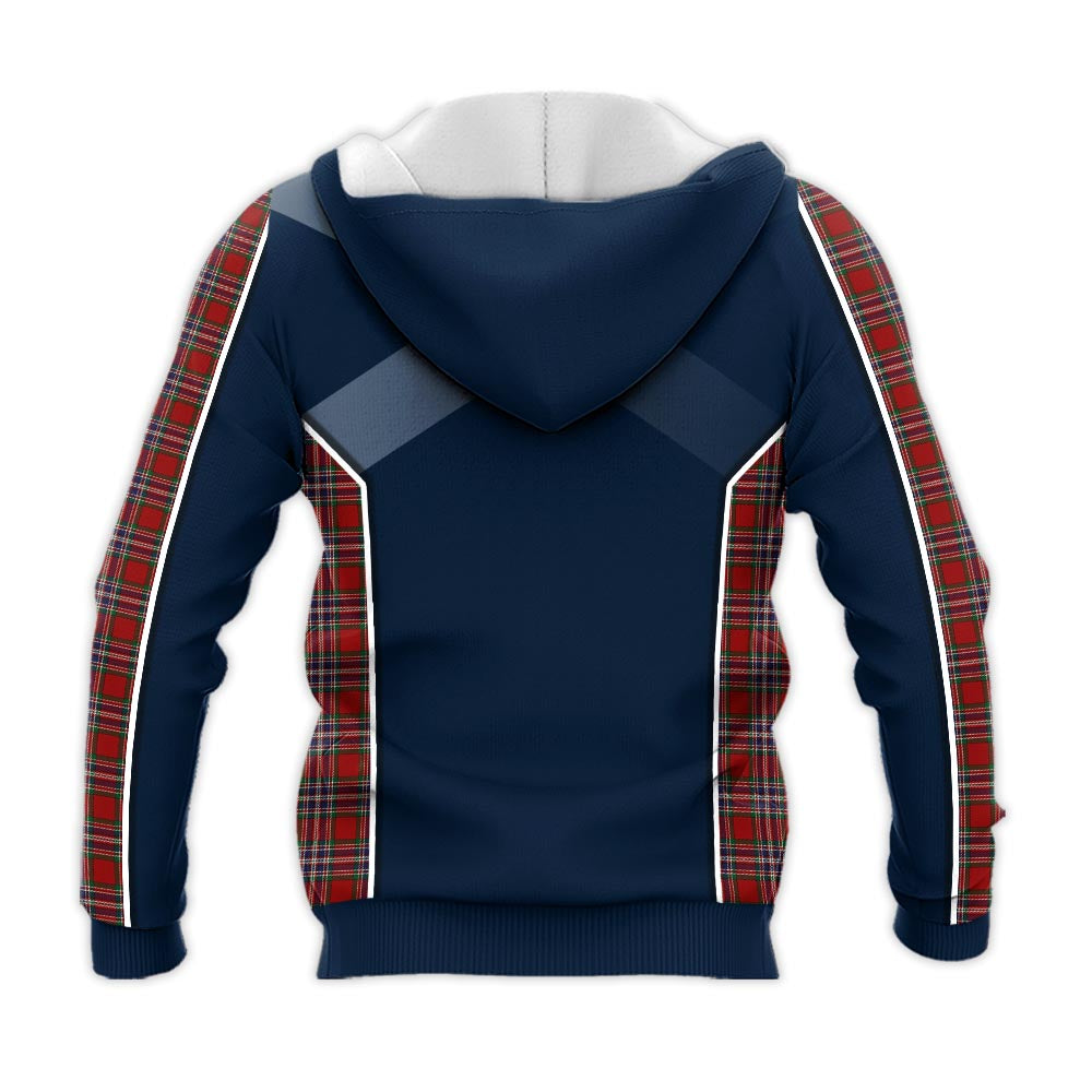 Tartan Vibes Clothing MacFarlane Red Tartan Knitted Hoodie with Family Crest and Scottish Thistle Vibes Sport Style