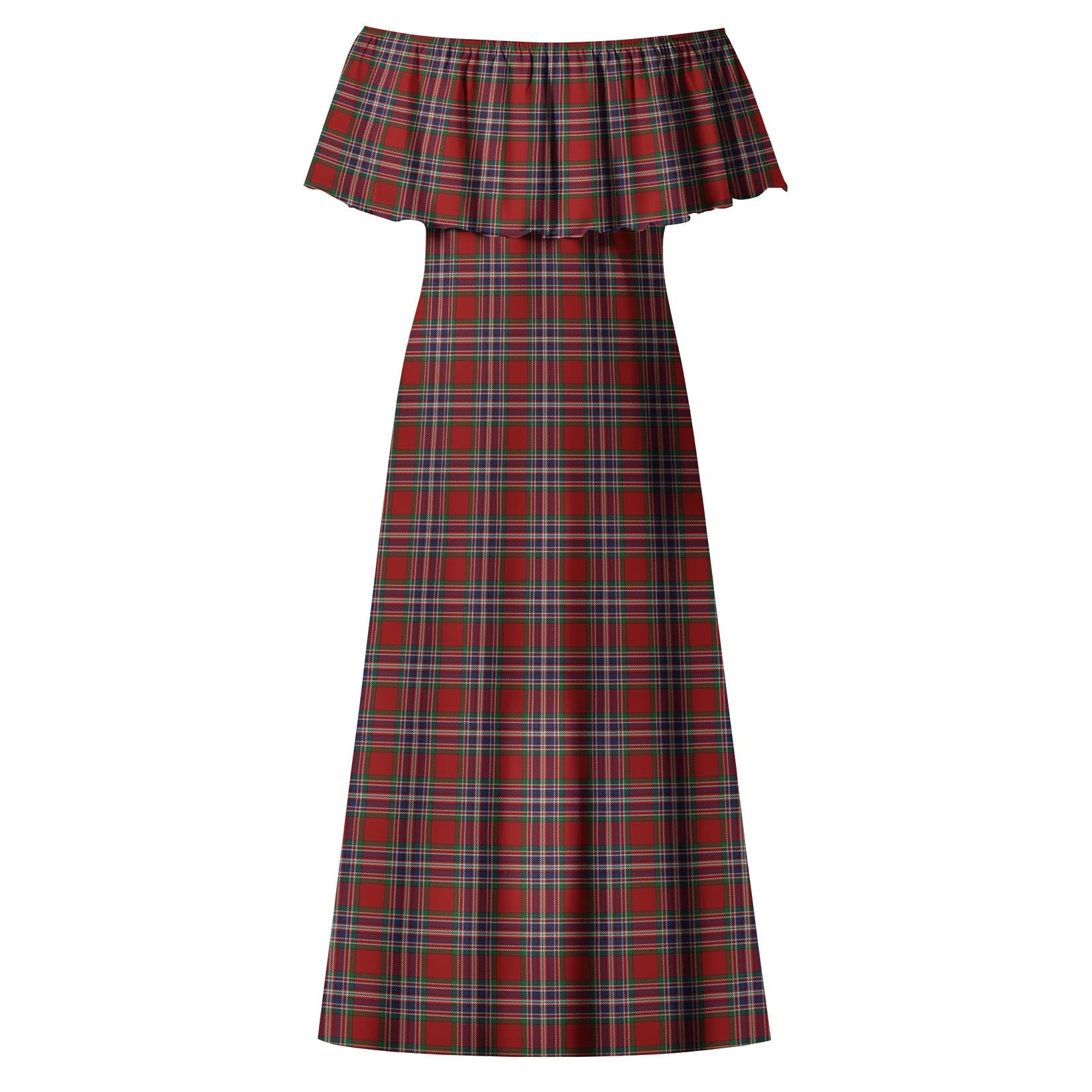 MacFarlane Red Tartan Off Shoulder Long Dress - Tartanvibesclothing