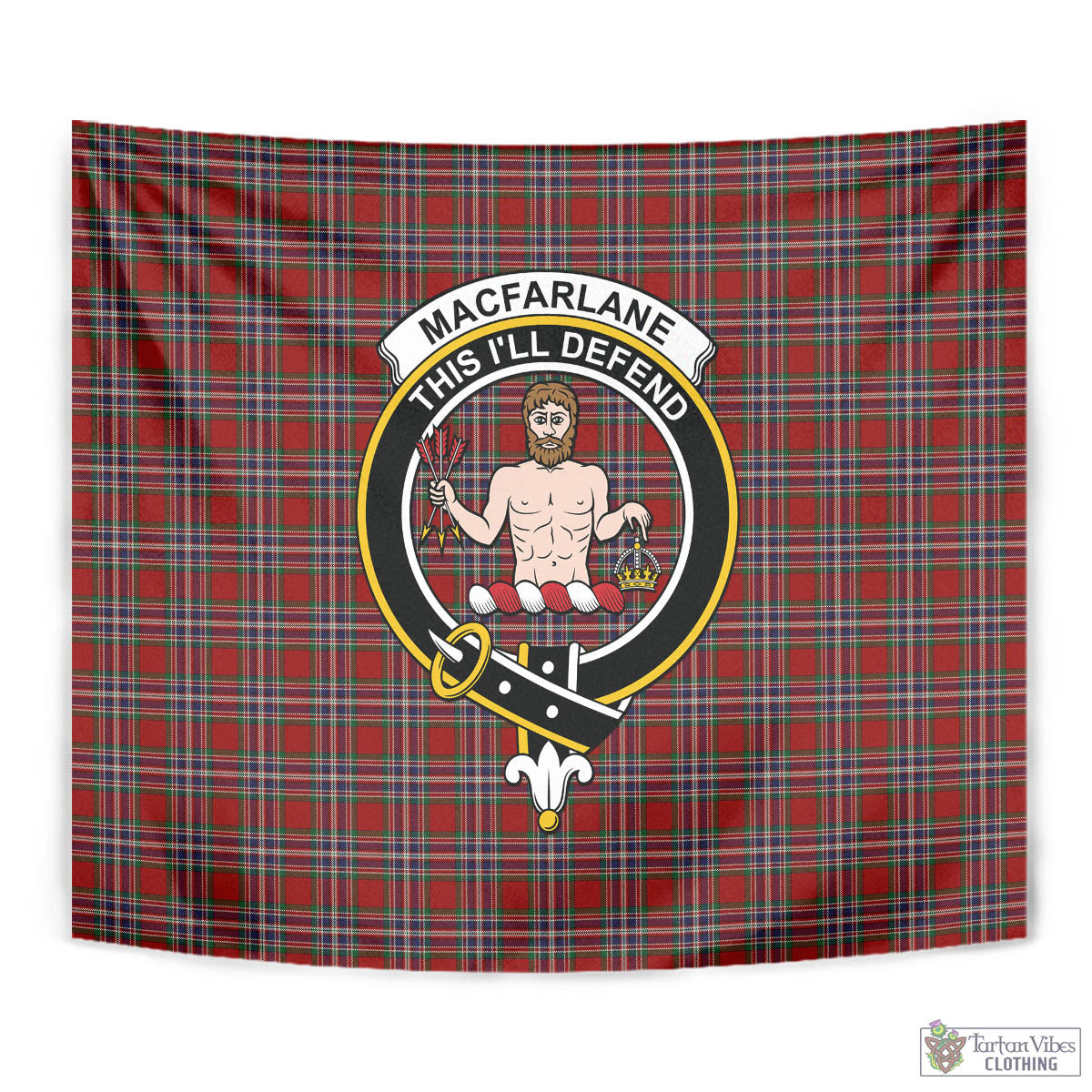 Tartan Vibes Clothing MacFarlane Red Tartan Tapestry Wall Hanging and Home Decor for Room with Family Crest