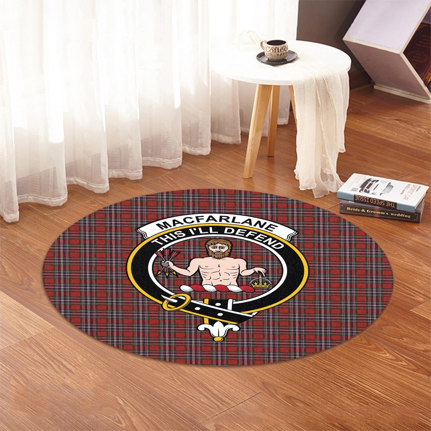 macfarlane-red-tartan-round-rug-with-family-crest