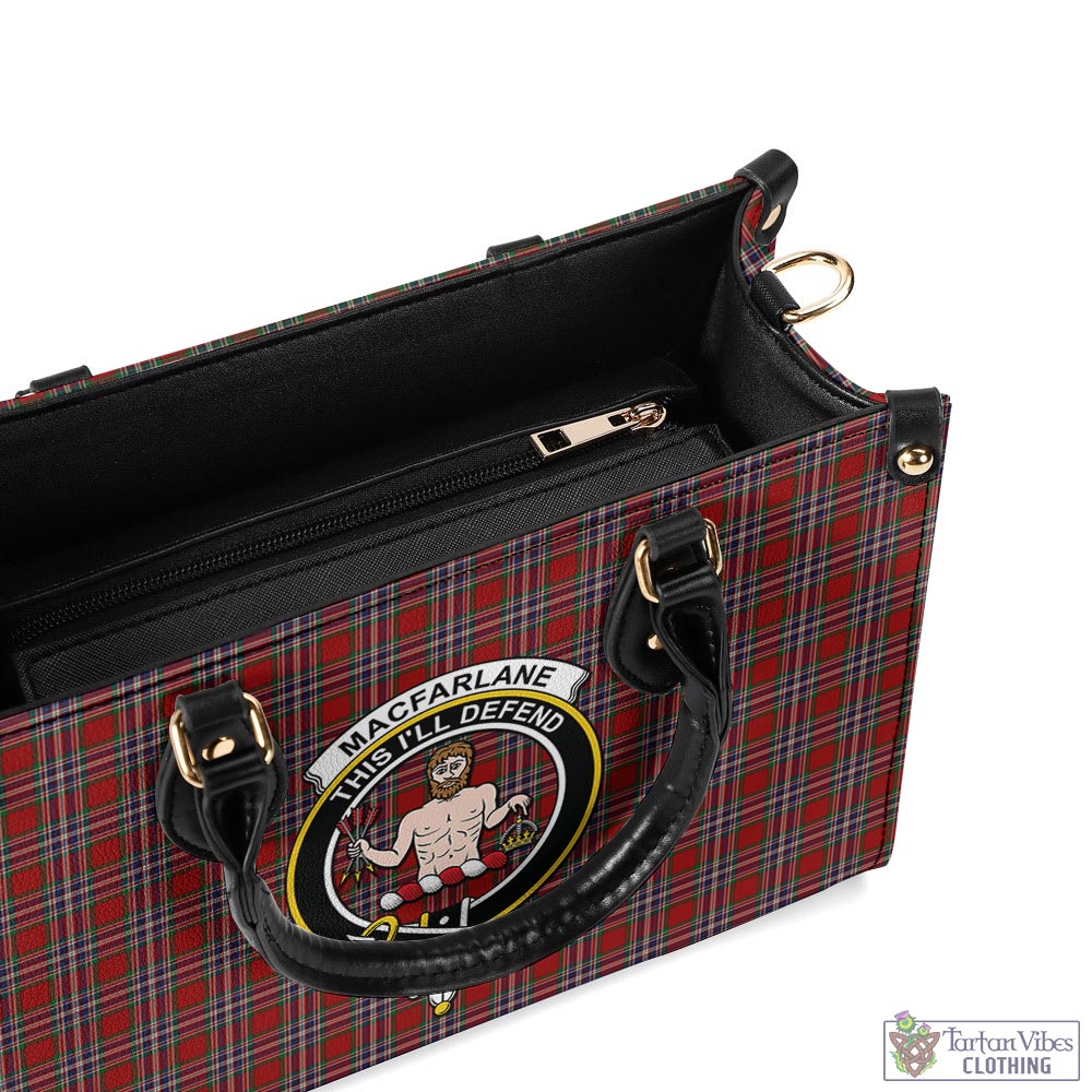 Tartan Vibes Clothing MacFarlane Red Tartan Luxury Leather Handbags with Family Crest