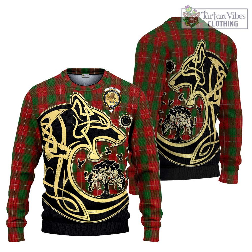 MacFie (McFie) Tartan Knitted Sweater with Family Crest Celtic Wolf Style Unisex - Tartan Vibes Clothing