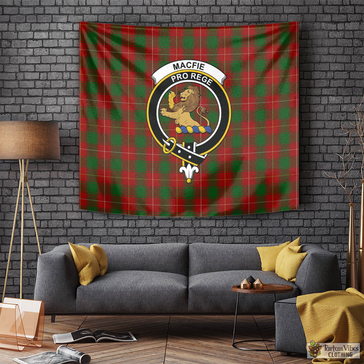 Tartan Vibes Clothing MacFie Tartan Tapestry Wall Hanging and Home Decor for Room with Family Crest