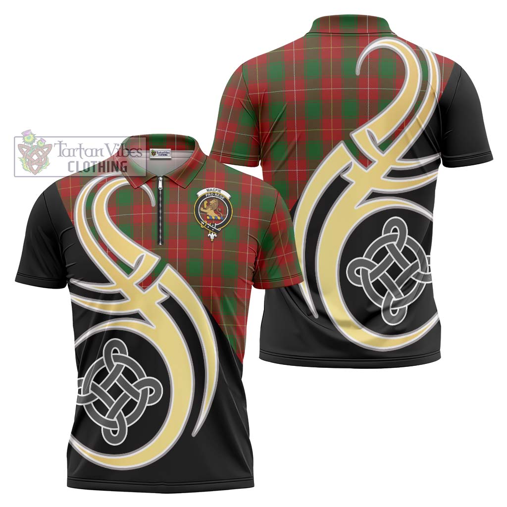 Tartan Vibes Clothing MacFie Tartan Zipper Polo Shirt with Family Crest and Celtic Symbol Style