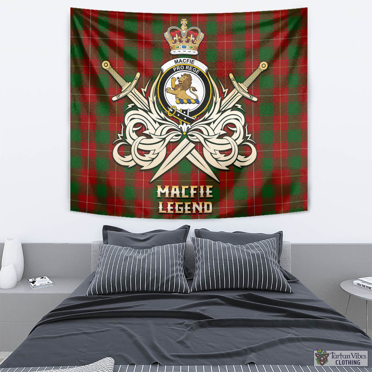 Tartan Vibes Clothing MacFie Tartan Tapestry with Clan Crest and the Golden Sword of Courageous Legacy