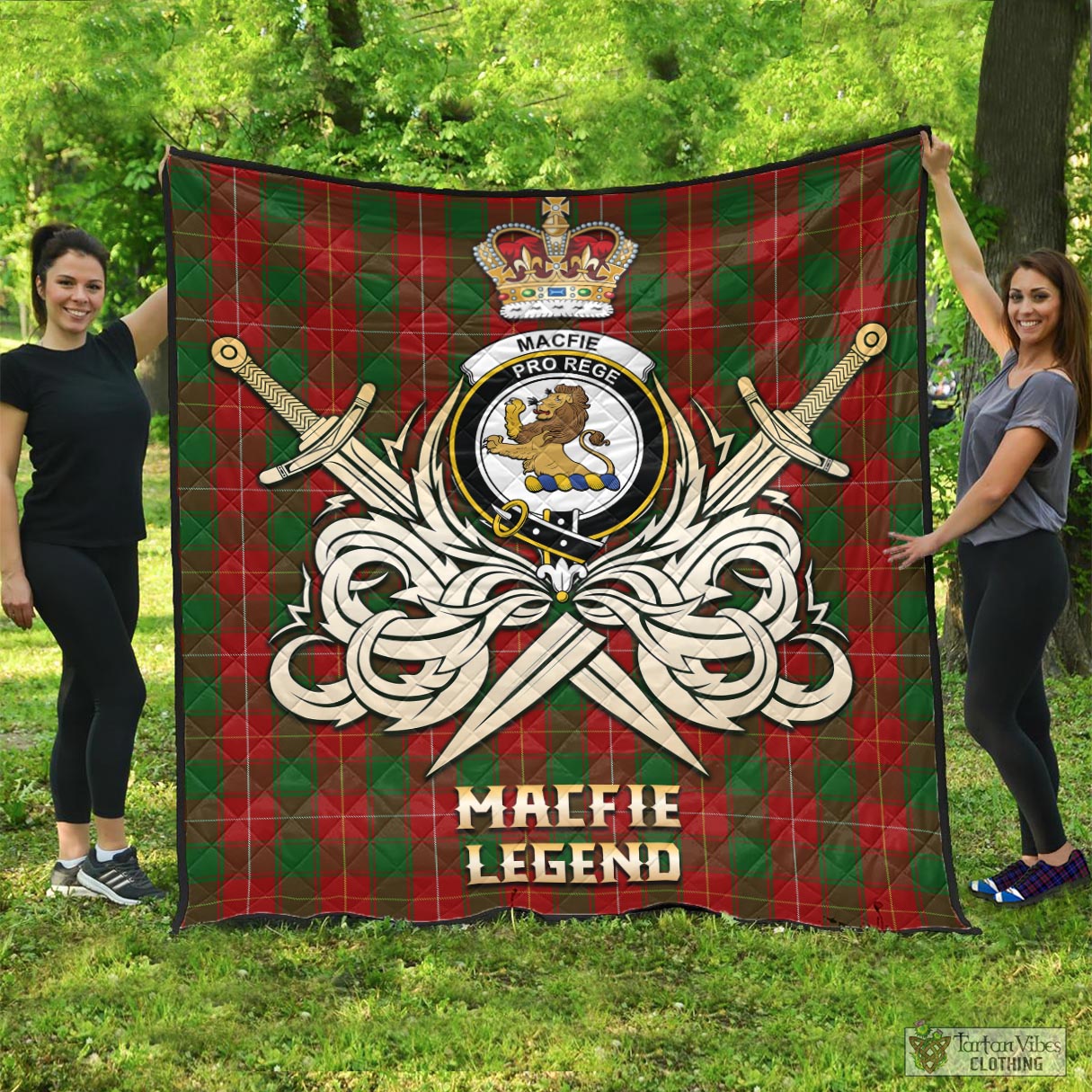 Tartan Vibes Clothing MacFie Tartan Quilt with Clan Crest and the Golden Sword of Courageous Legacy