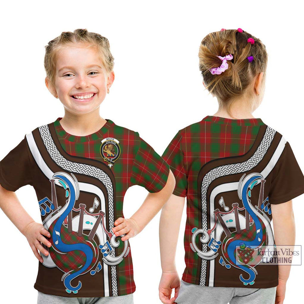 Tartan Vibes Clothing MacFie Tartan Kid T-Shirt with Epic Bagpipe Style