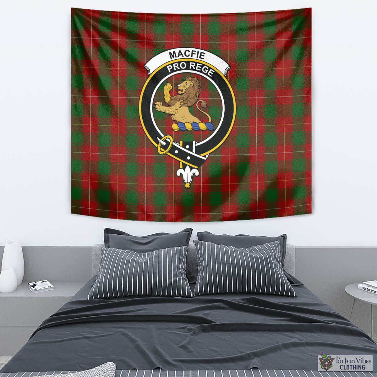 Tartan Vibes Clothing MacFie Tartan Tapestry Wall Hanging and Home Decor for Room with Family Crest