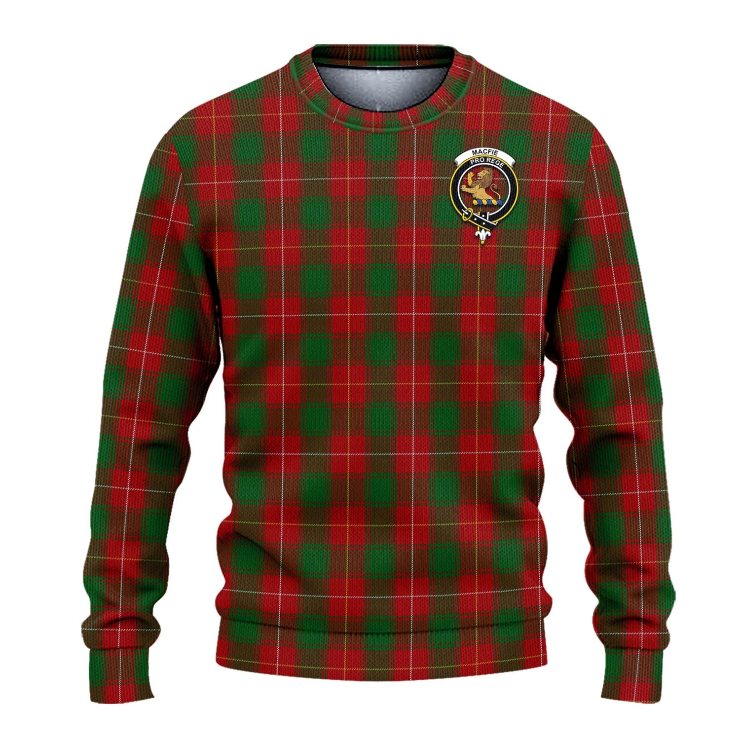 MacFie Tartan Knitted Sweater with Family Crest - Tartanvibesclothing