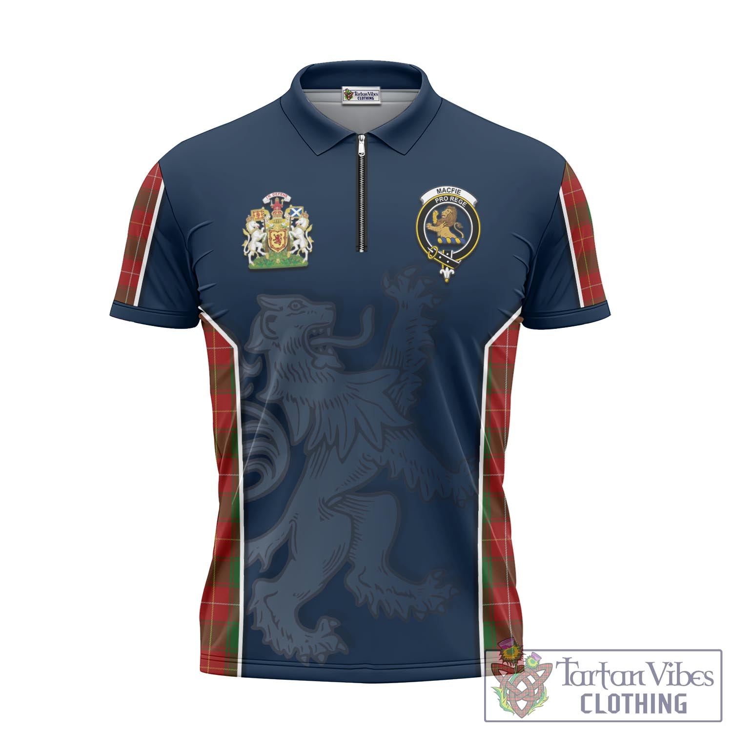 Tartan Vibes Clothing MacFie Tartan Zipper Polo Shirt with Family Crest and Lion Rampant Vibes Sport Style