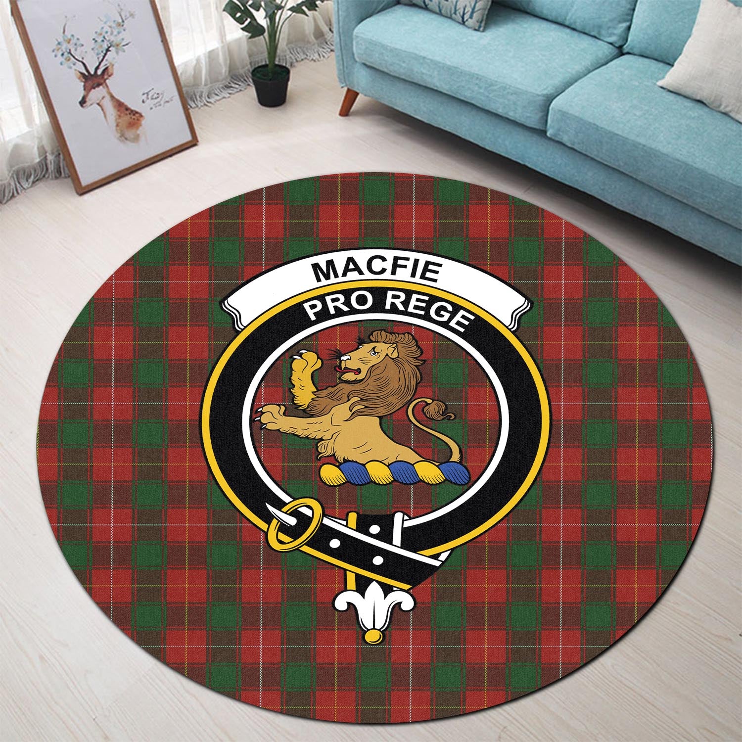 macfie-tartan-round-rug-with-family-crest