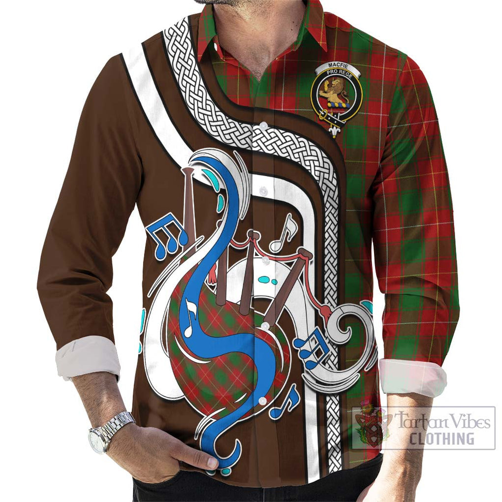 MacFie (McFie) Tartan Long Sleeve Button Shirt with Epic Bagpipe Style - Tartanvibesclothing Shop