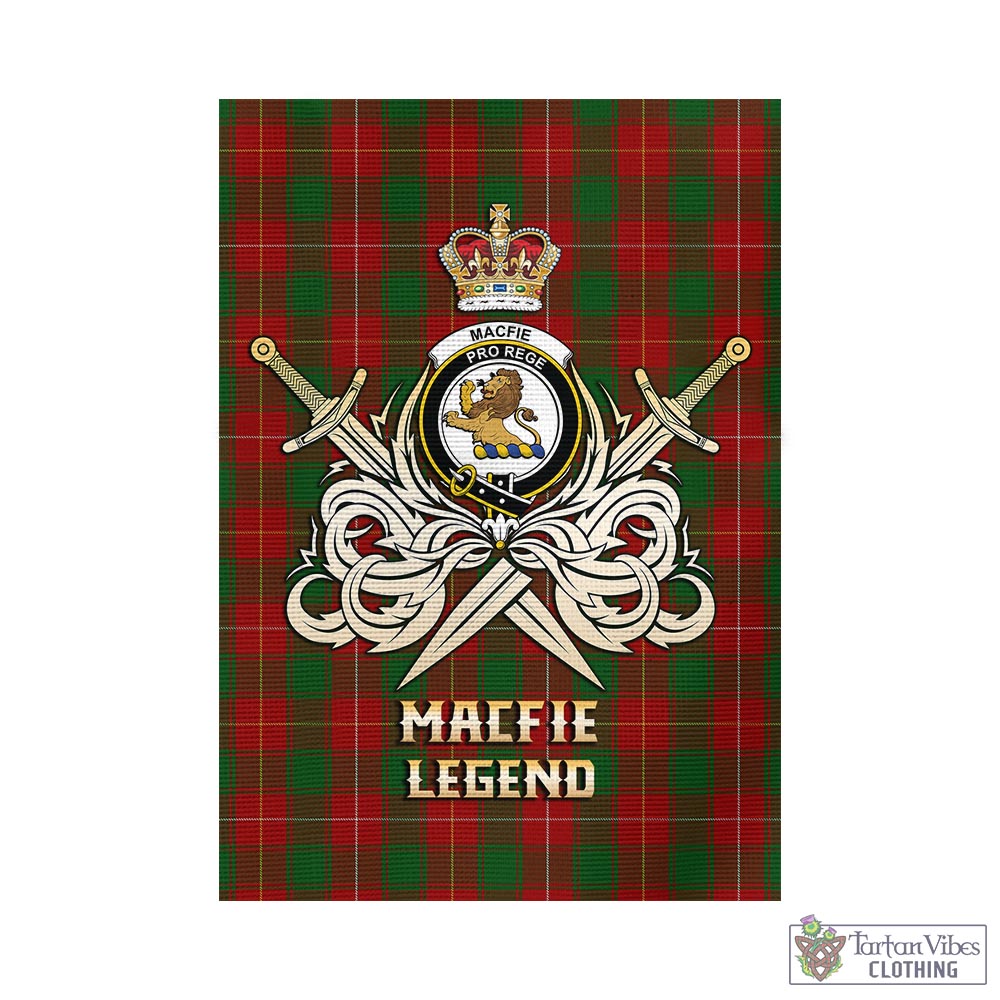 Tartan Vibes Clothing MacFie Tartan Flag with Clan Crest and the Golden Sword of Courageous Legacy