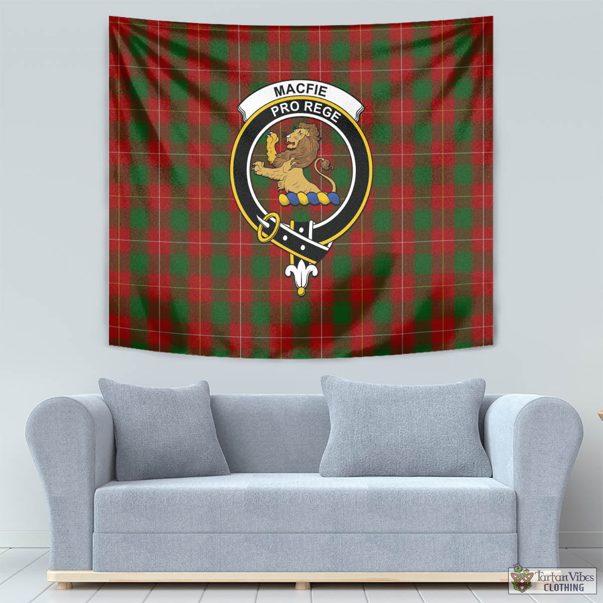 Tartan Vibes Clothing MacFie Tartan Tapestry Wall Hanging and Home Decor for Room with Family Crest