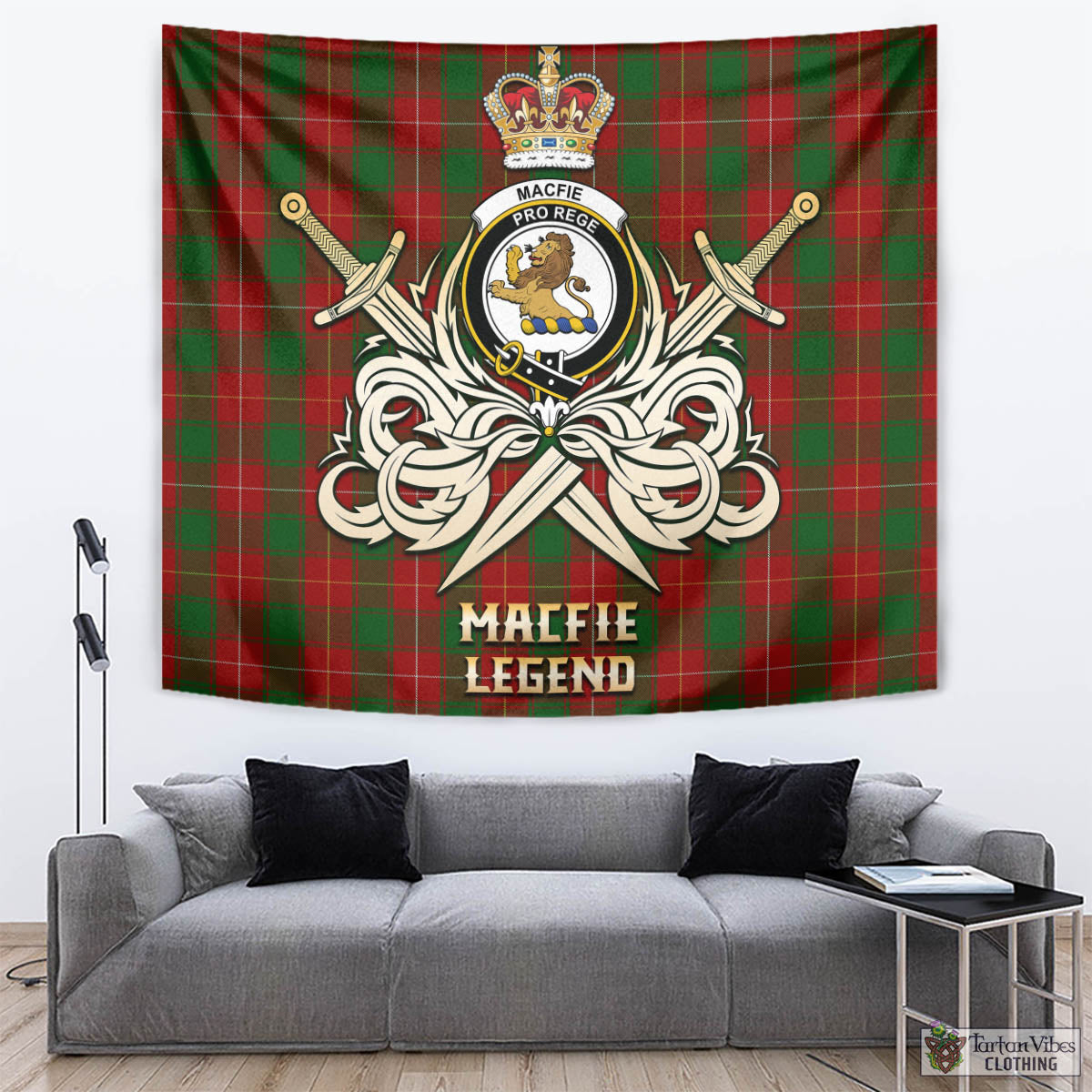 Tartan Vibes Clothing MacFie Tartan Tapestry with Clan Crest and the Golden Sword of Courageous Legacy