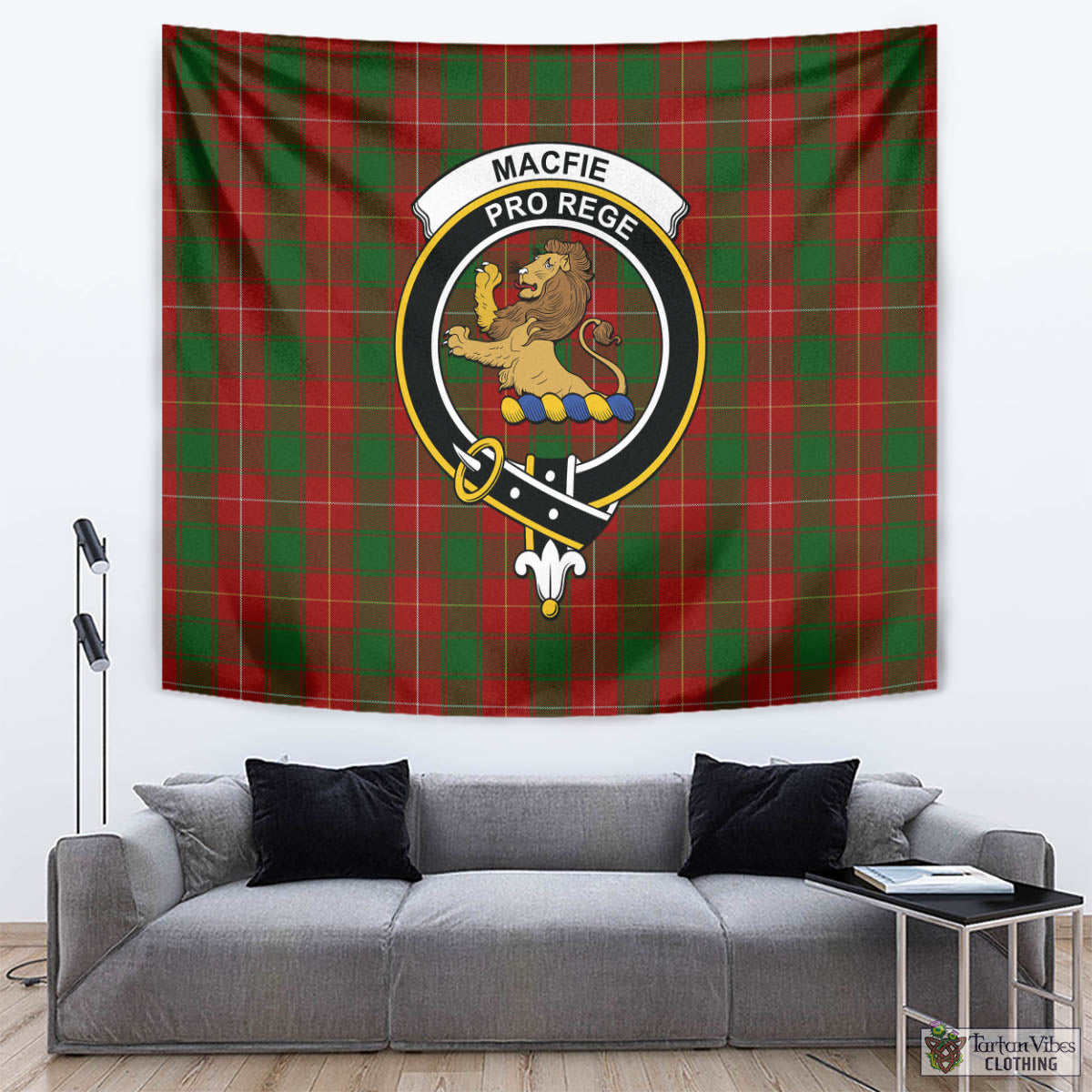 Tartan Vibes Clothing MacFie Tartan Tapestry Wall Hanging and Home Decor for Room with Family Crest