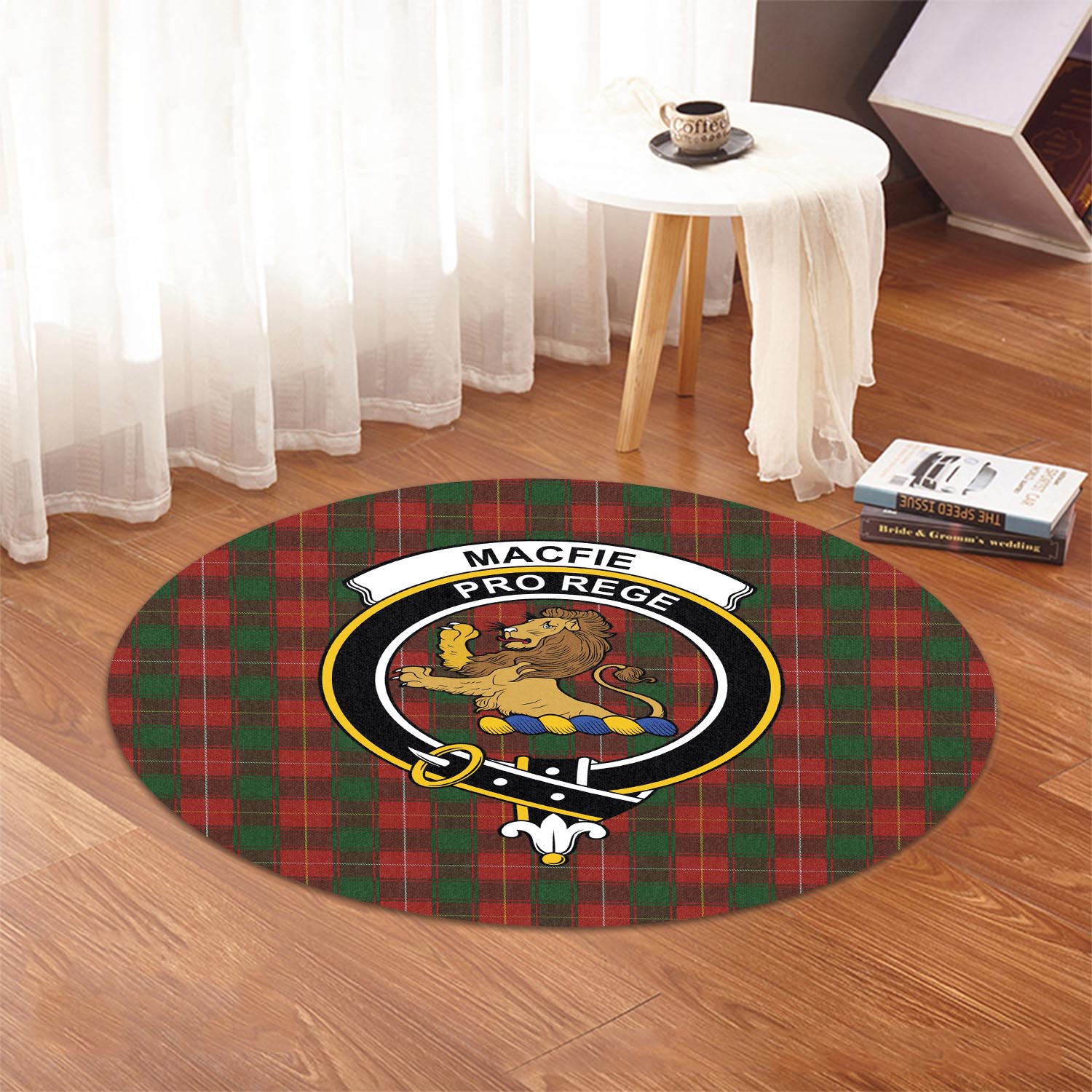 macfie-tartan-round-rug-with-family-crest