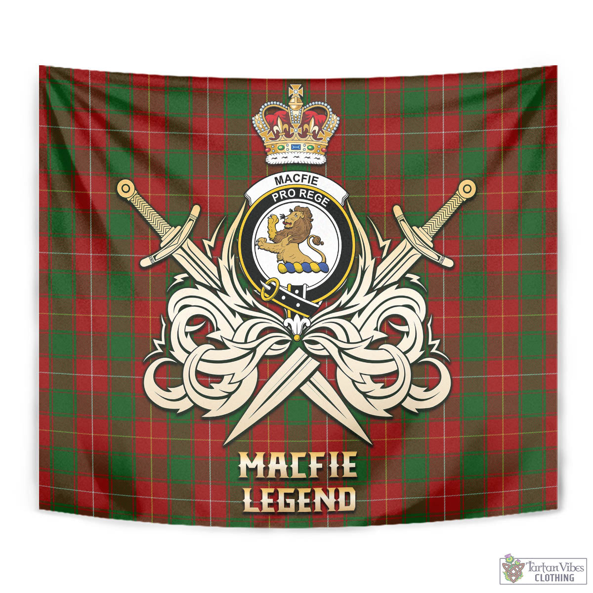 Tartan Vibes Clothing MacFie Tartan Tapestry with Clan Crest and the Golden Sword of Courageous Legacy