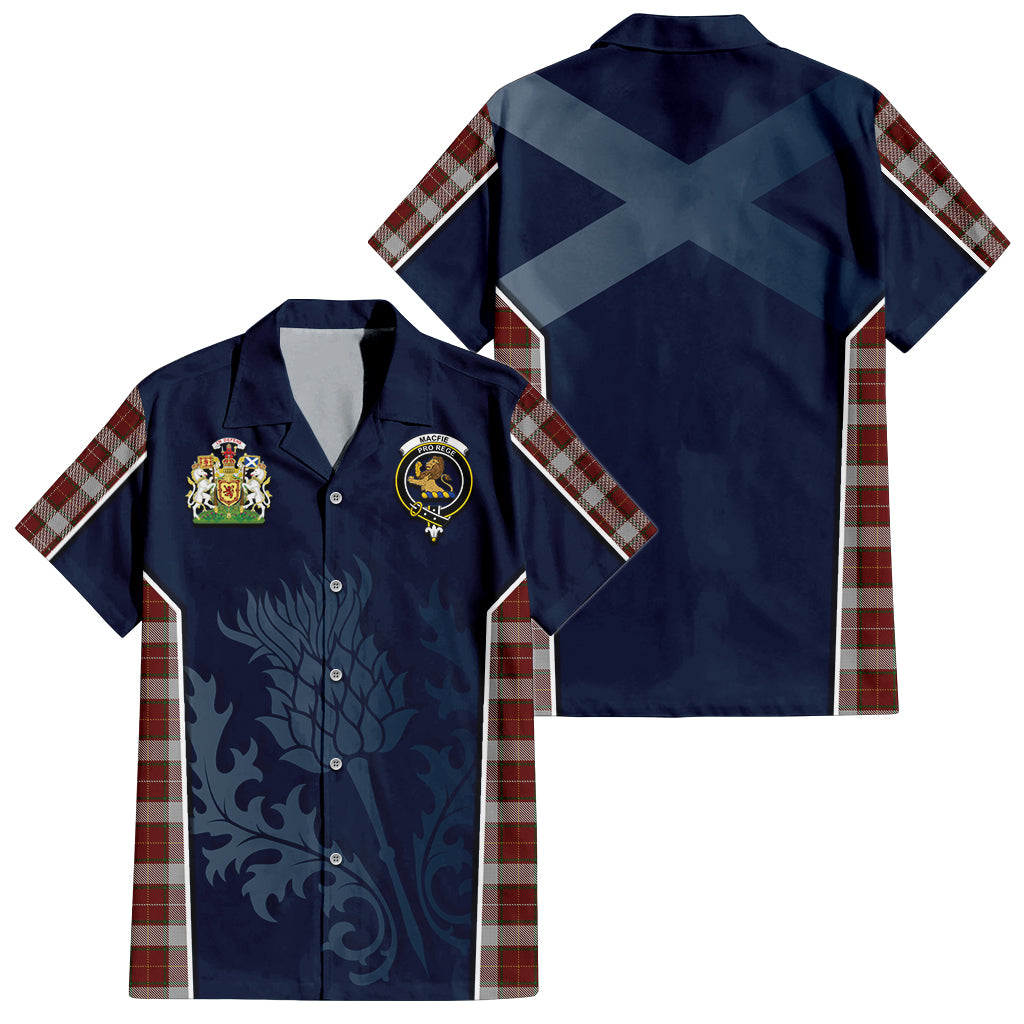 Tartan Vibes Clothing MacFie Dress Tartan Short Sleeve Button Up Shirt with Family Crest and Scottish Thistle Vibes Sport Style