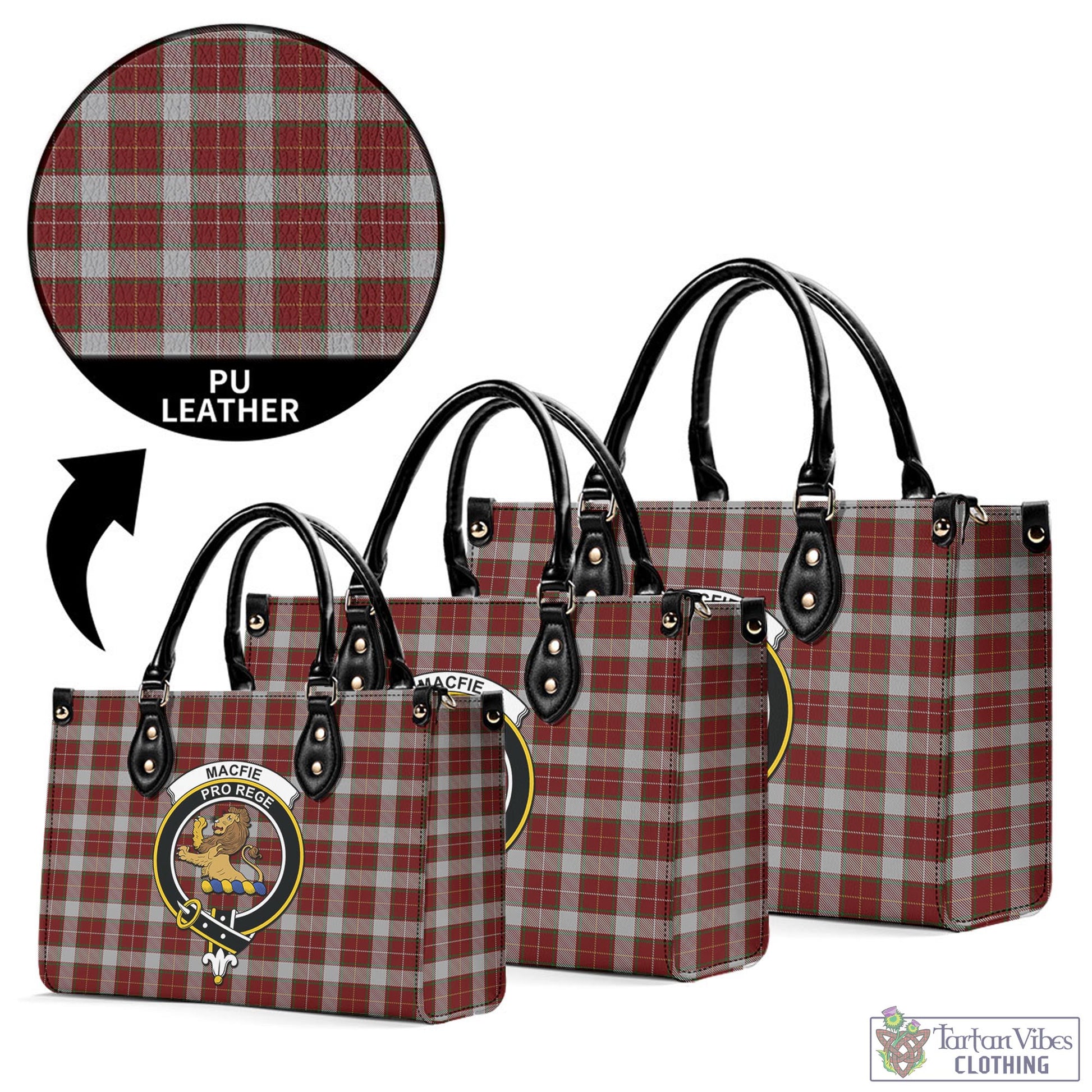 Tartan Vibes Clothing MacFie Dress Tartan Luxury Leather Handbags with Family Crest