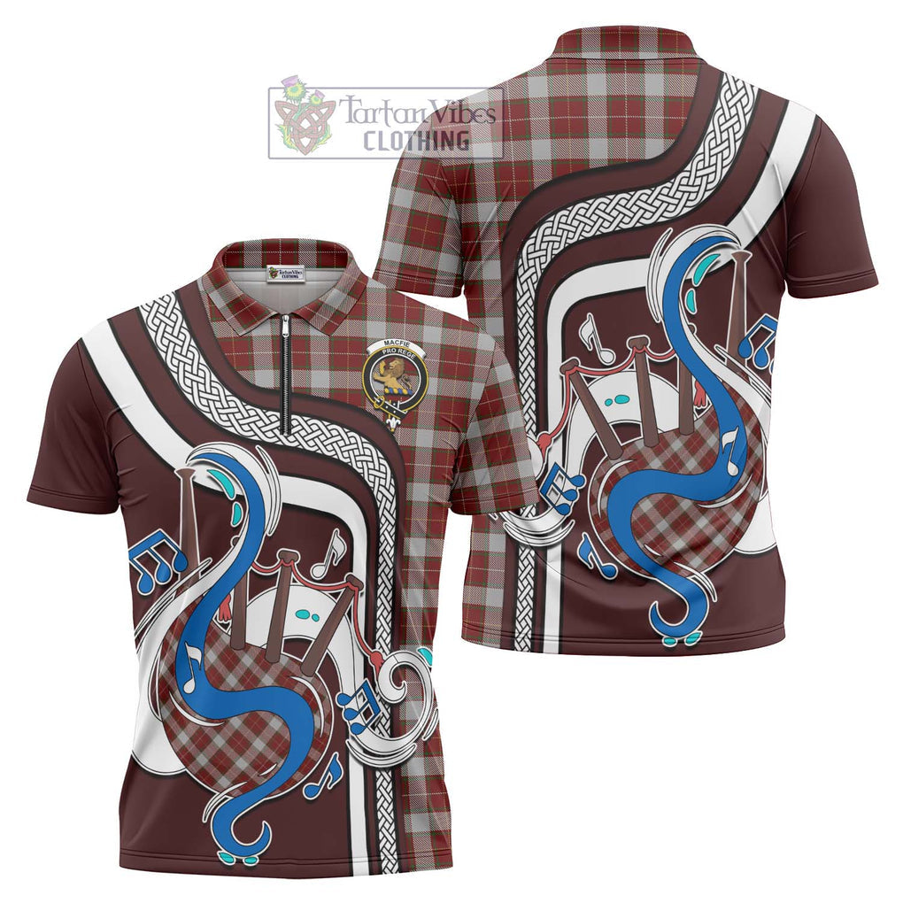 MacFie Dress Tartan Zipper Polo Shirt with Epic Bagpipe Style Unisex - Tartanvibesclothing Shop