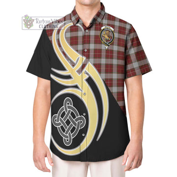 MacFie Dress Tartan Short Sleeve Button Shirt with Family Crest and Celtic Symbol Style