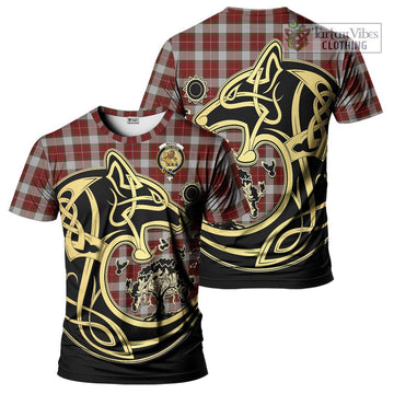 MacFie Dress Tartan T-Shirt with Family Crest Celtic Wolf Style