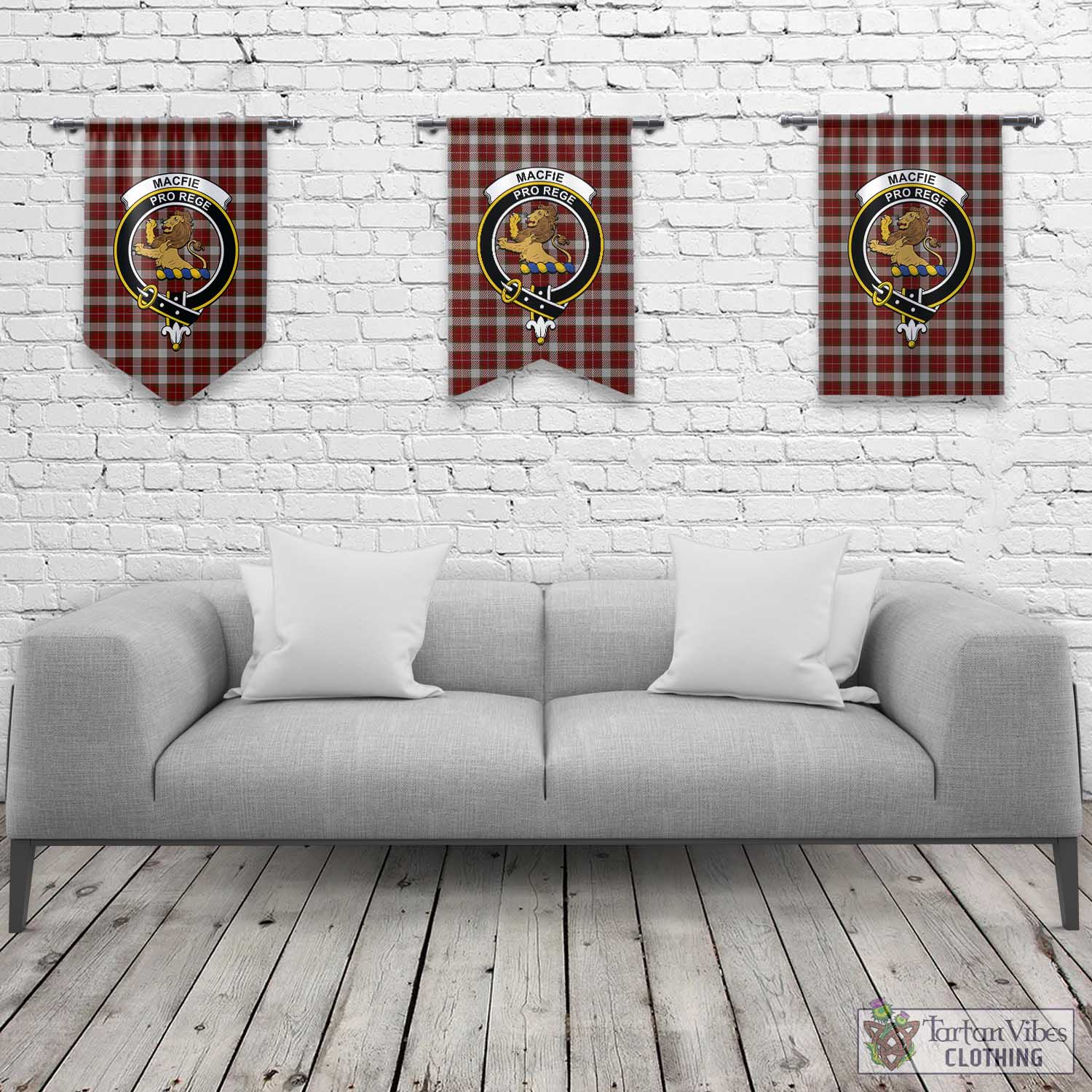 Tartan Vibes Clothing MacFie Dress Tartan Gonfalon, Tartan Banner with Family Crest