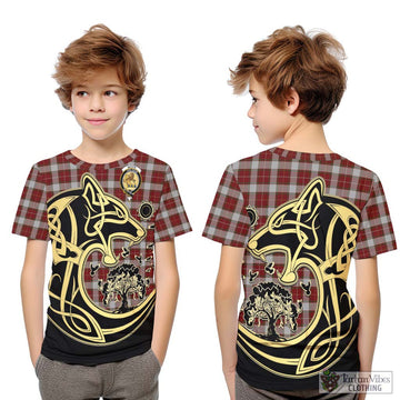 MacFie Dress Tartan Kid T-Shirt with Family Crest Celtic Wolf Style