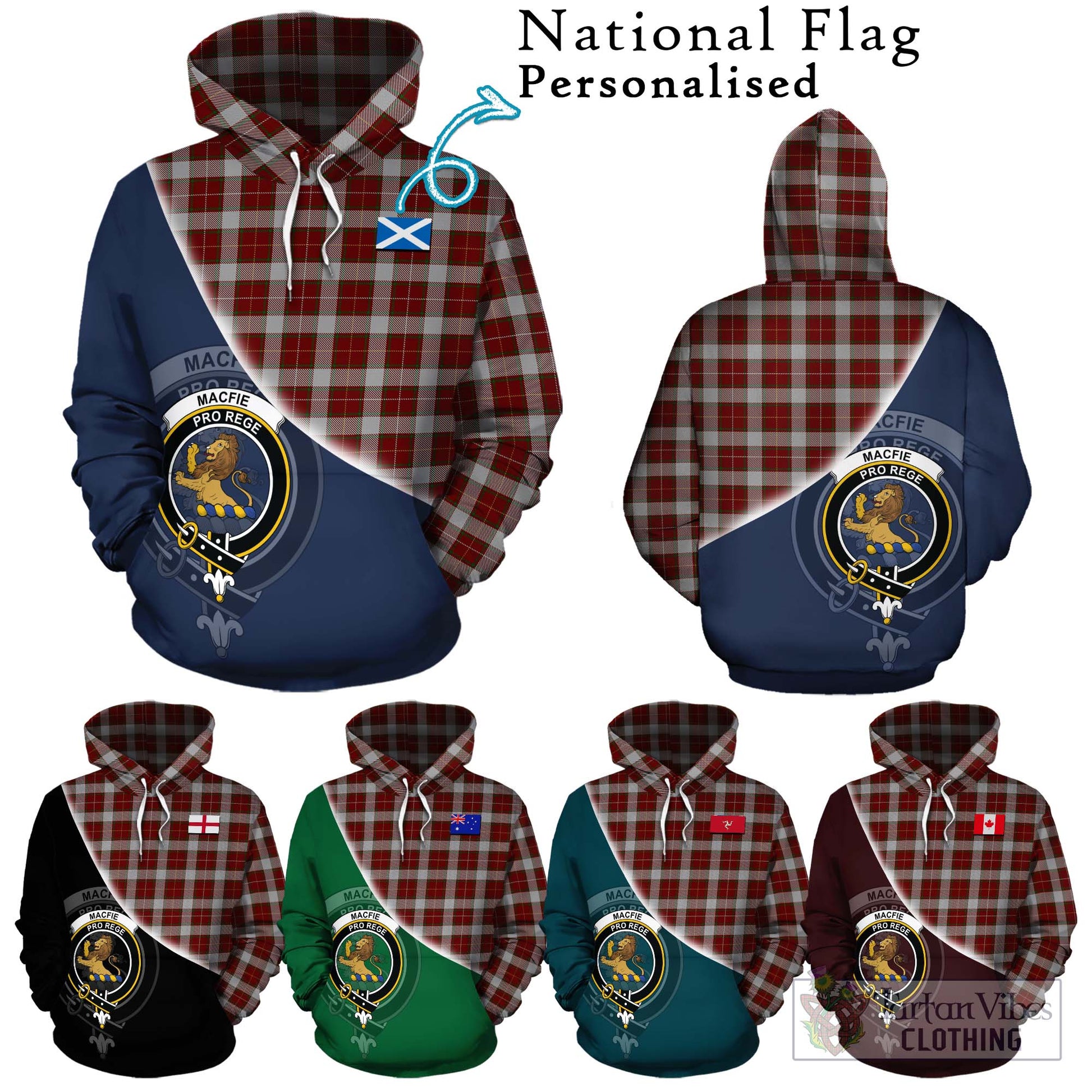 Tartan Vibes Clothing MacFie Dress Tartan Hoodie with Personalised National Flag and Family Crest Half Style