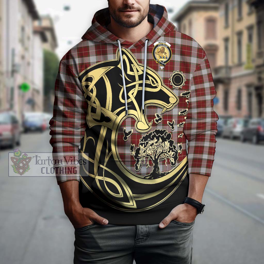 Tartan Vibes Clothing MacFie Dress Tartan Hoodie with Family Crest Celtic Wolf Style