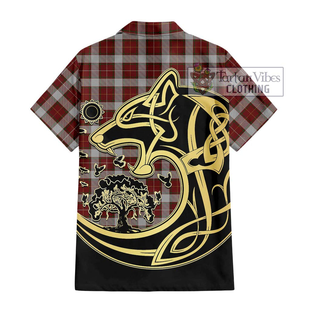 MacFie Dress Tartan Short Sleeve Button Shirt with Family Crest Celtic Wolf Style - Tartan Vibes Clothing