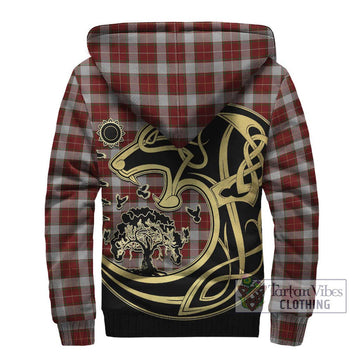 MacFie Dress Tartan Sherpa Hoodie with Family Crest Celtic Wolf Style