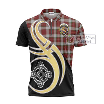 MacFie Dress Tartan Zipper Polo Shirt with Family Crest and Celtic Symbol Style