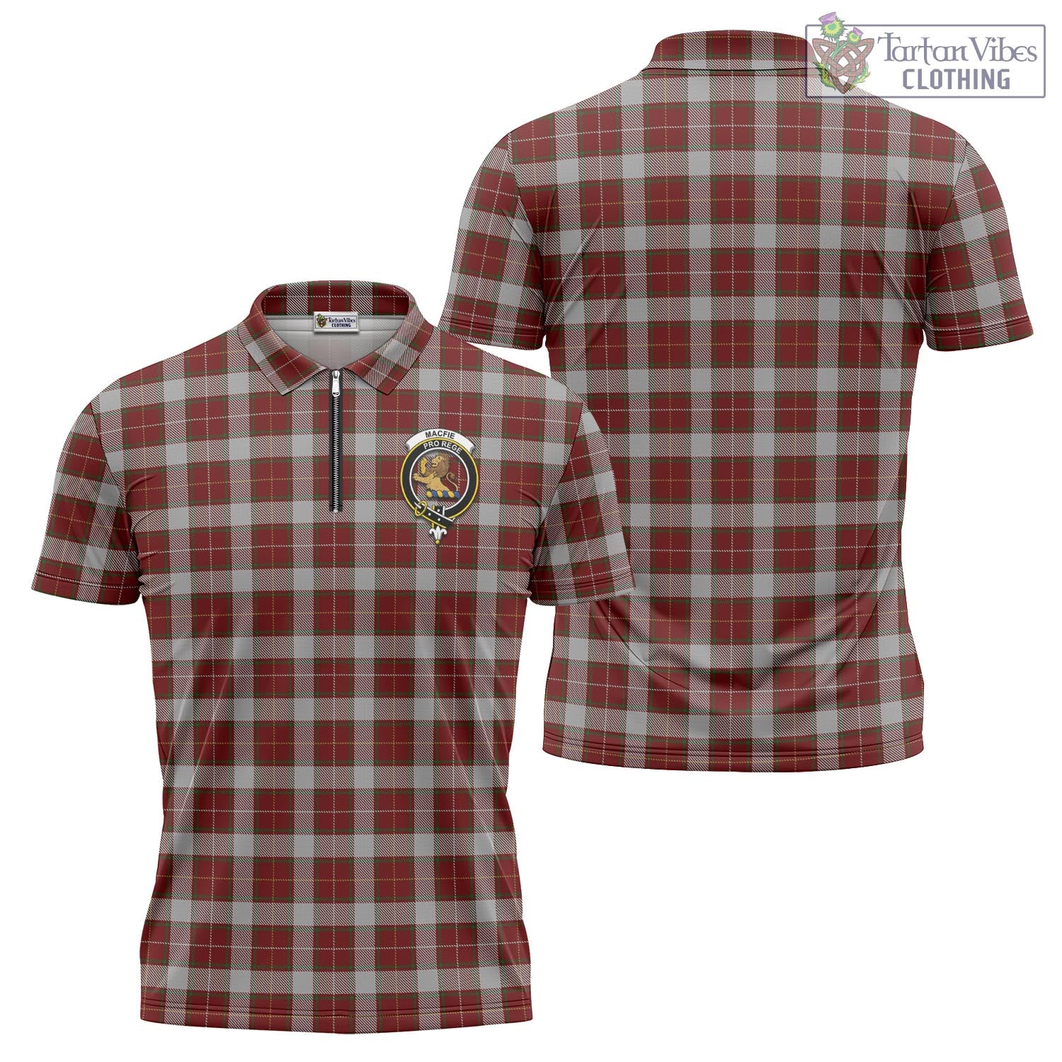 Tartan Vibes Clothing MacFie Dress Tartan Zipper Polo Shirt with Family Crest