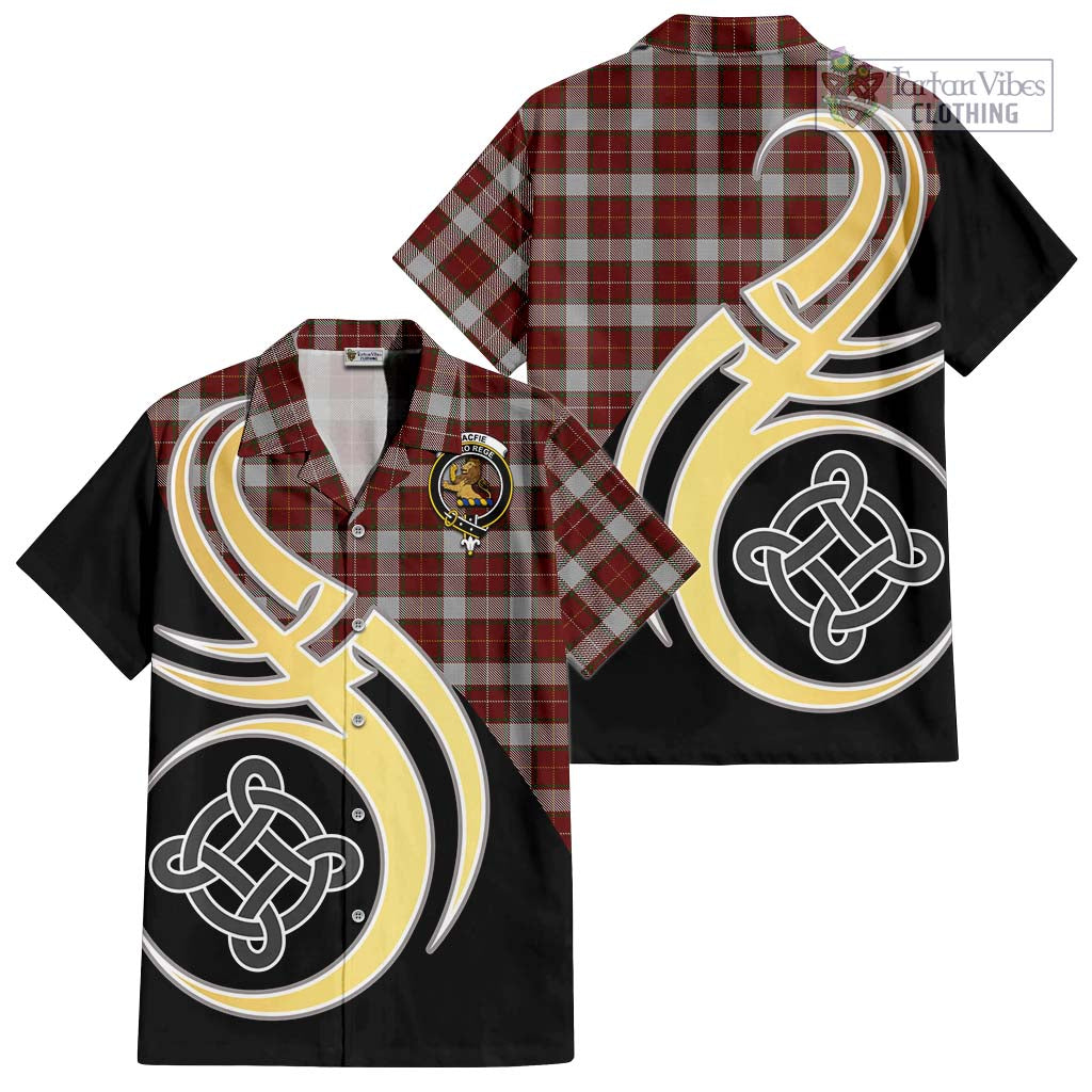 MacFie Dress Tartan Short Sleeve Button Shirt with Family Crest and Celtic Symbol Style - Tartan Vibes Clothing