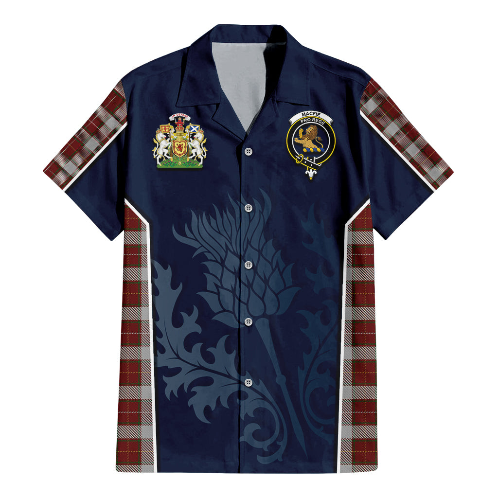 Tartan Vibes Clothing MacFie Dress Tartan Short Sleeve Button Up Shirt with Family Crest and Scottish Thistle Vibes Sport Style