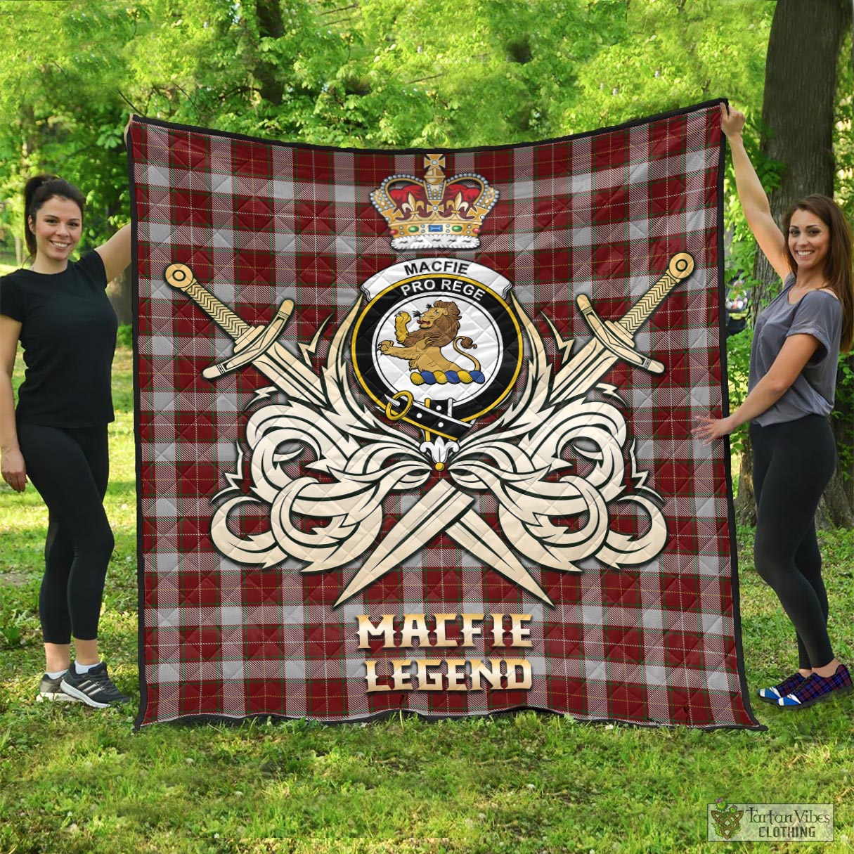 Tartan Vibes Clothing MacFie Dress Tartan Quilt with Clan Crest and the Golden Sword of Courageous Legacy