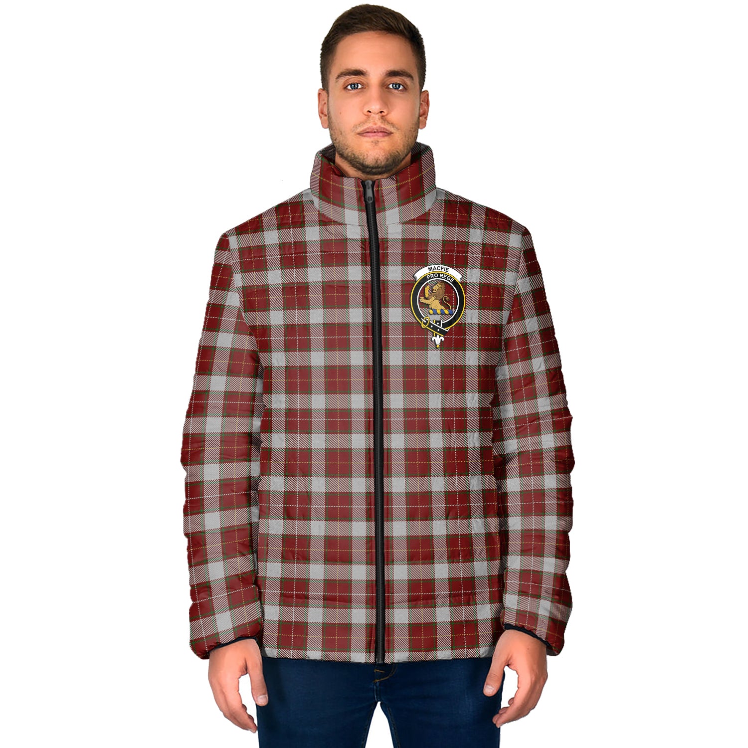 MacFie Dress Tartan Padded Jacket with Family Crest - Tartan Vibes Clothing