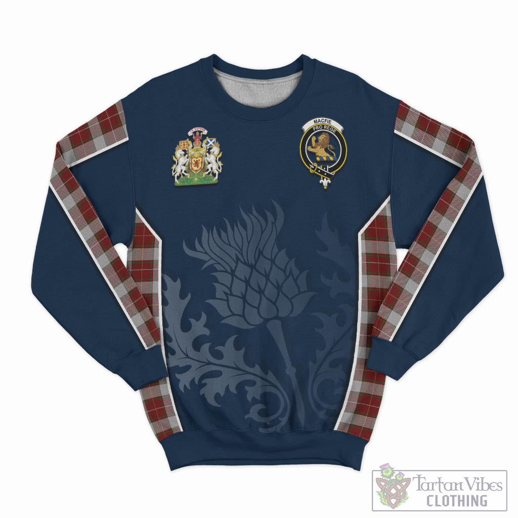 Tartan Vibes Clothing MacFie Dress Tartan Sweatshirt with Family Crest and Scottish Thistle Vibes Sport Style