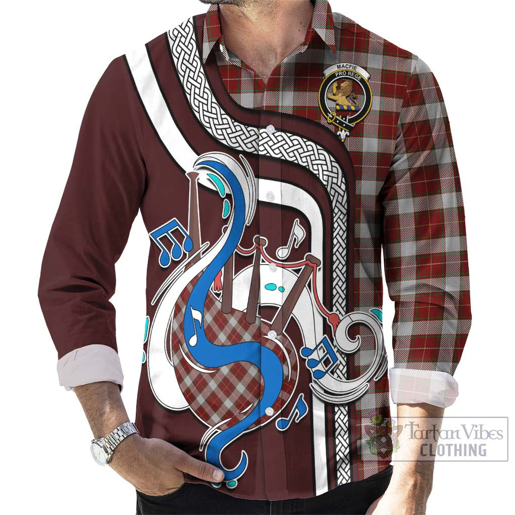 MacFie Dress Tartan Long Sleeve Button Shirt with Epic Bagpipe Style - Tartanvibesclothing Shop