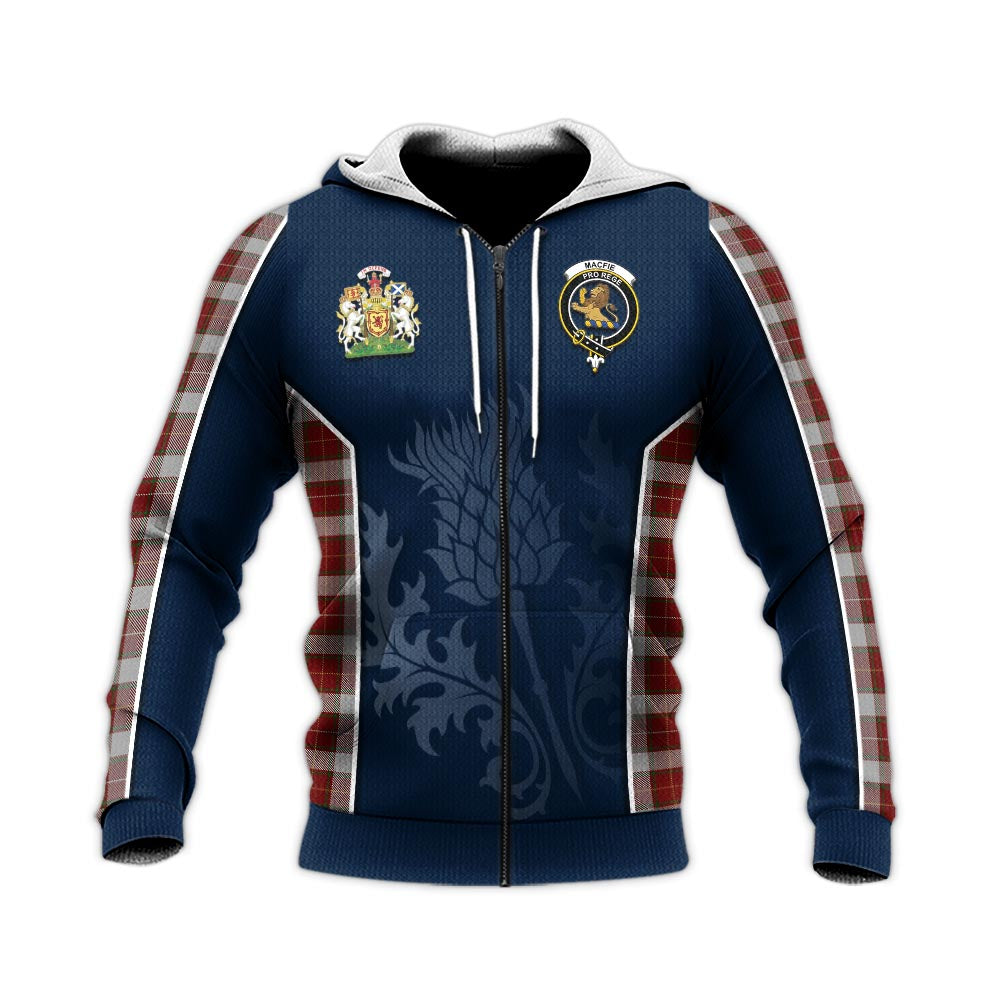 Tartan Vibes Clothing MacFie Dress Tartan Knitted Hoodie with Family Crest and Scottish Thistle Vibes Sport Style