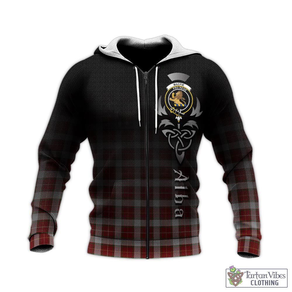 Tartan Vibes Clothing MacFie Dress Tartan Knitted Hoodie Featuring Alba Gu Brath Family Crest Celtic Inspired